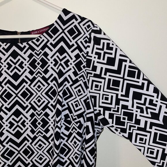 Jessica London Womens Geometric Print Black & White Dress Size 22 - Picture 2 of 6